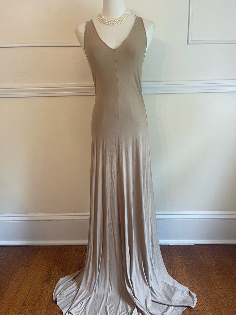 Ralph Lauren Black Label Tan V-Neck Sleeveless Maxi Dress